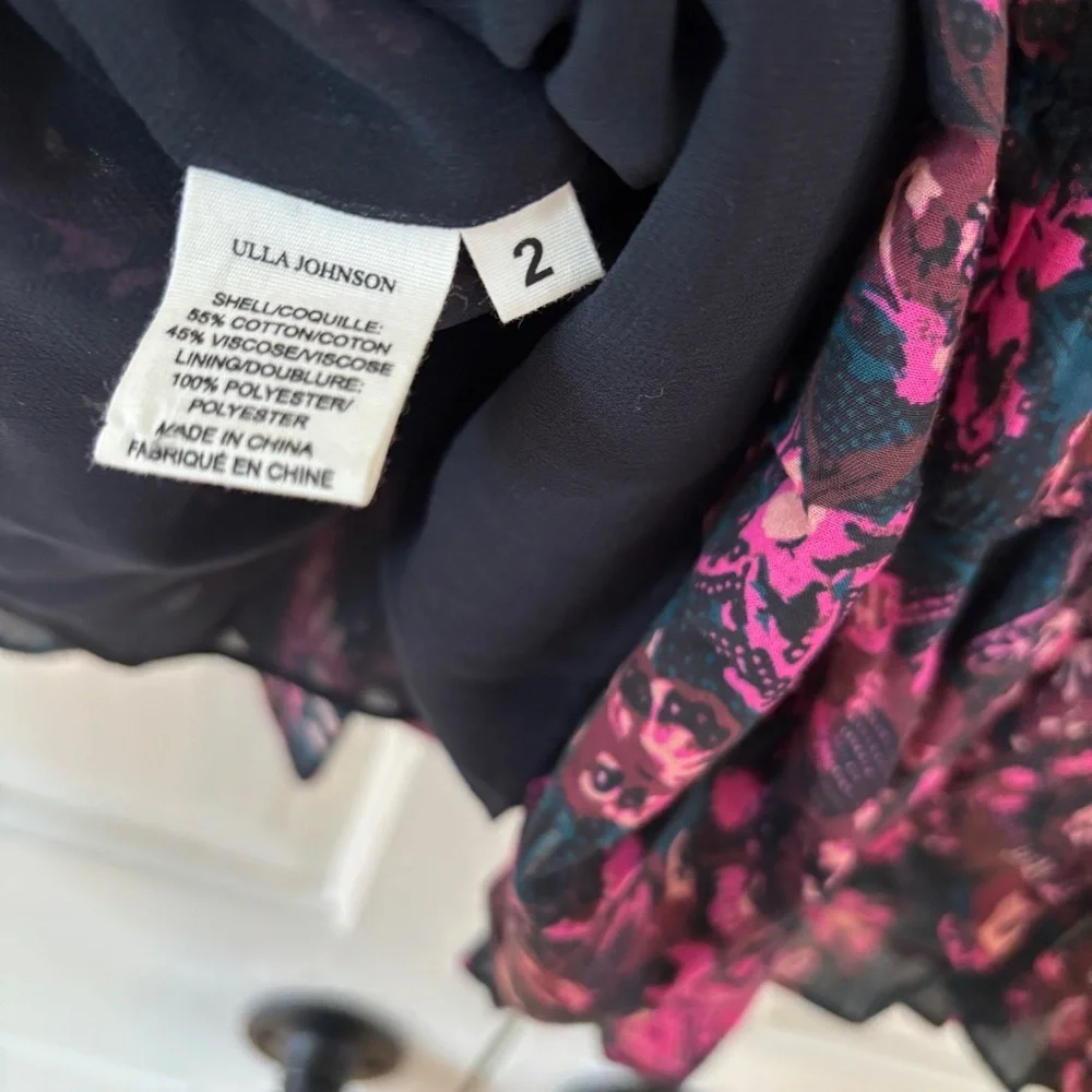 Ulla Johnson Prissa Mini Dress Size 2 Midnight‎ Floral Cotton Ruffle Puff Sleeve